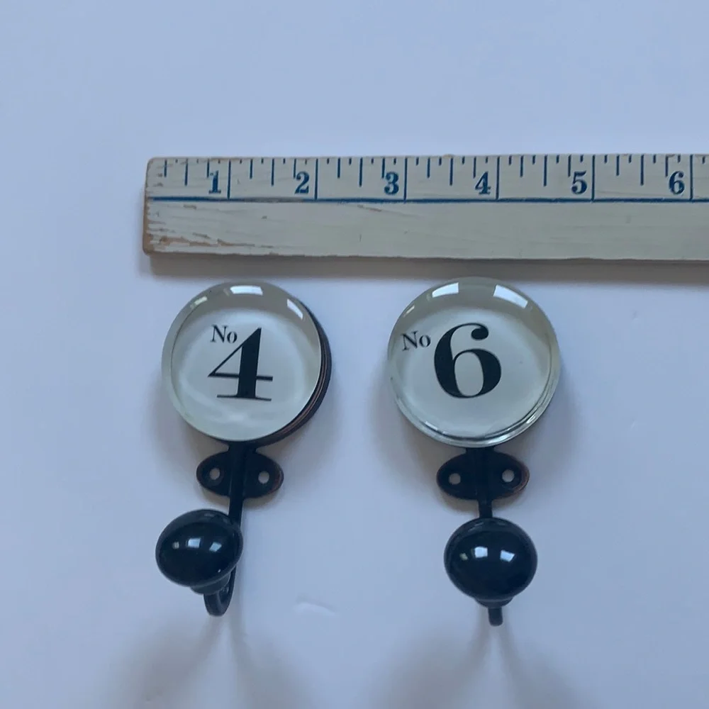 Set of 2 glass topped vintage look hooks 3.5x2”